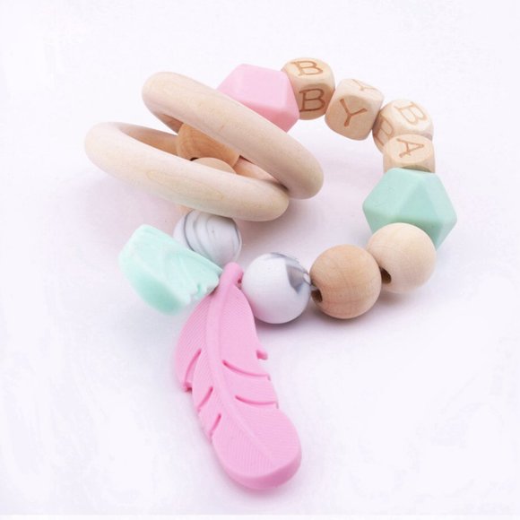 Feather Dream Catcher Baby Teething Ring, Silicone & Beech Wood, Montessori Toy - Picture 4 of 9